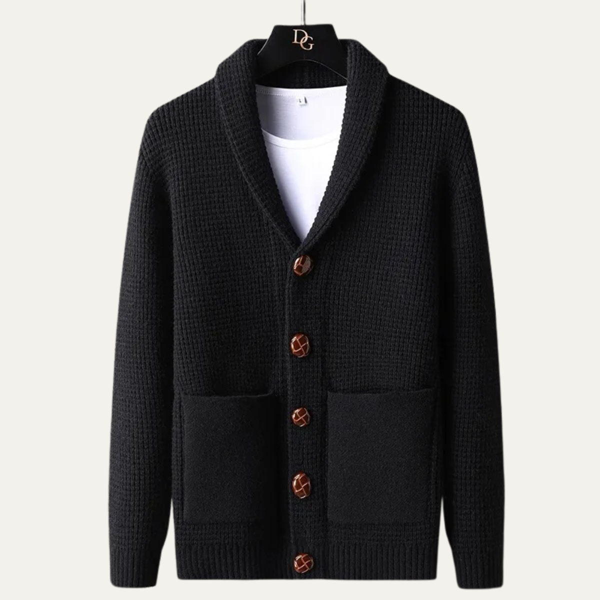 The Parisian Men's Thick Knit Shawl Collar Button Up Cardigan