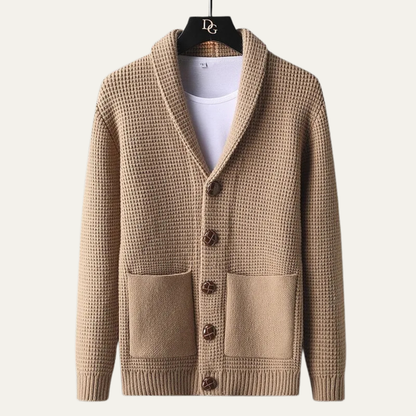 The Parisian Men's Thick Knit Shawl Collar Button Up Cardigan