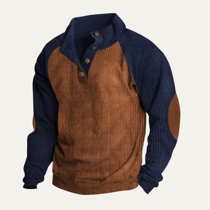 The Cannes Men's Casual Stand Up Collar Colorblock Corduroy Sweater