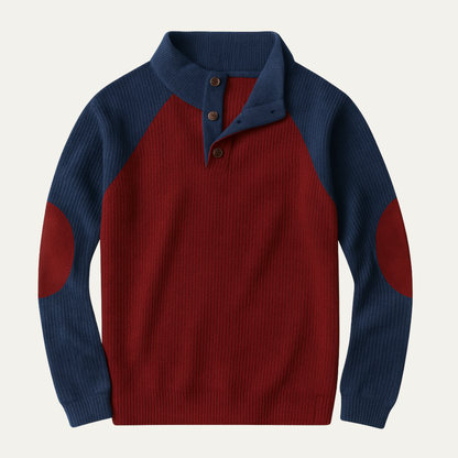 The Cannes Men's Casual Stand Up Collar Colorblock Corduroy Sweater