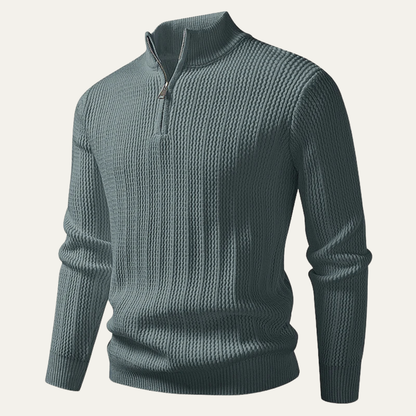 The Hadley Men’s Half Zip Knitted Sweater – Stand Collar Ribbed Pullover