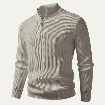 The Hadley Men’s Half Zip Knitted Sweater – Stand Collar Ribbed Pullover
