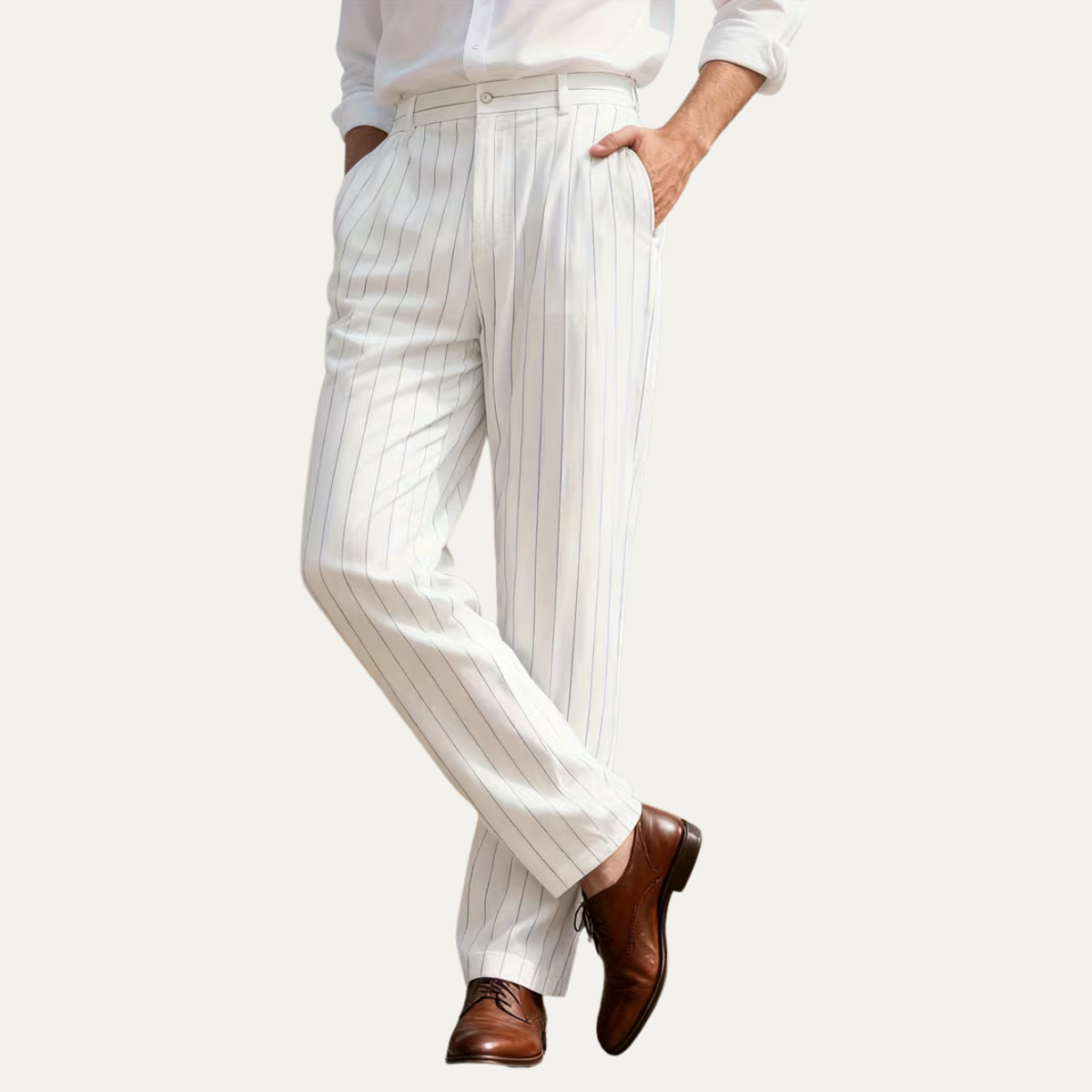 The Freycinet Men’s Lightweight Smart Casual White Pinstripe Dress Pants