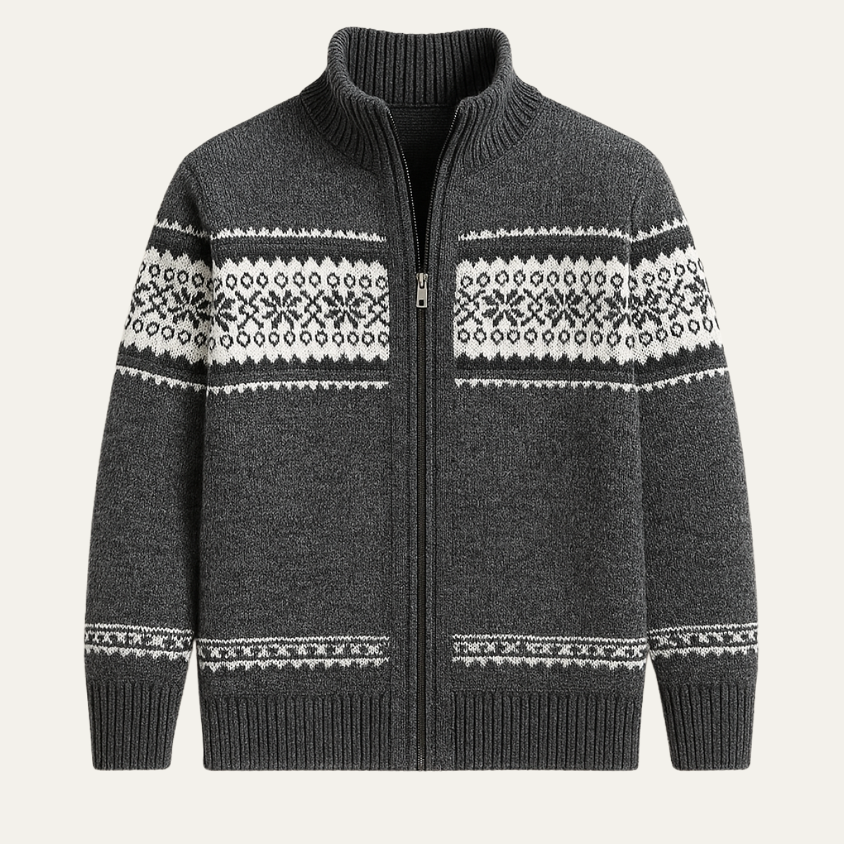 The Kingsley Men’s Winter Zip Up Knit Cardigan with Nordic Pattern