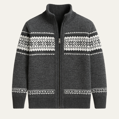 The Kingsley Men’s Winter Zip Up Knit Cardigan with Nordic Pattern