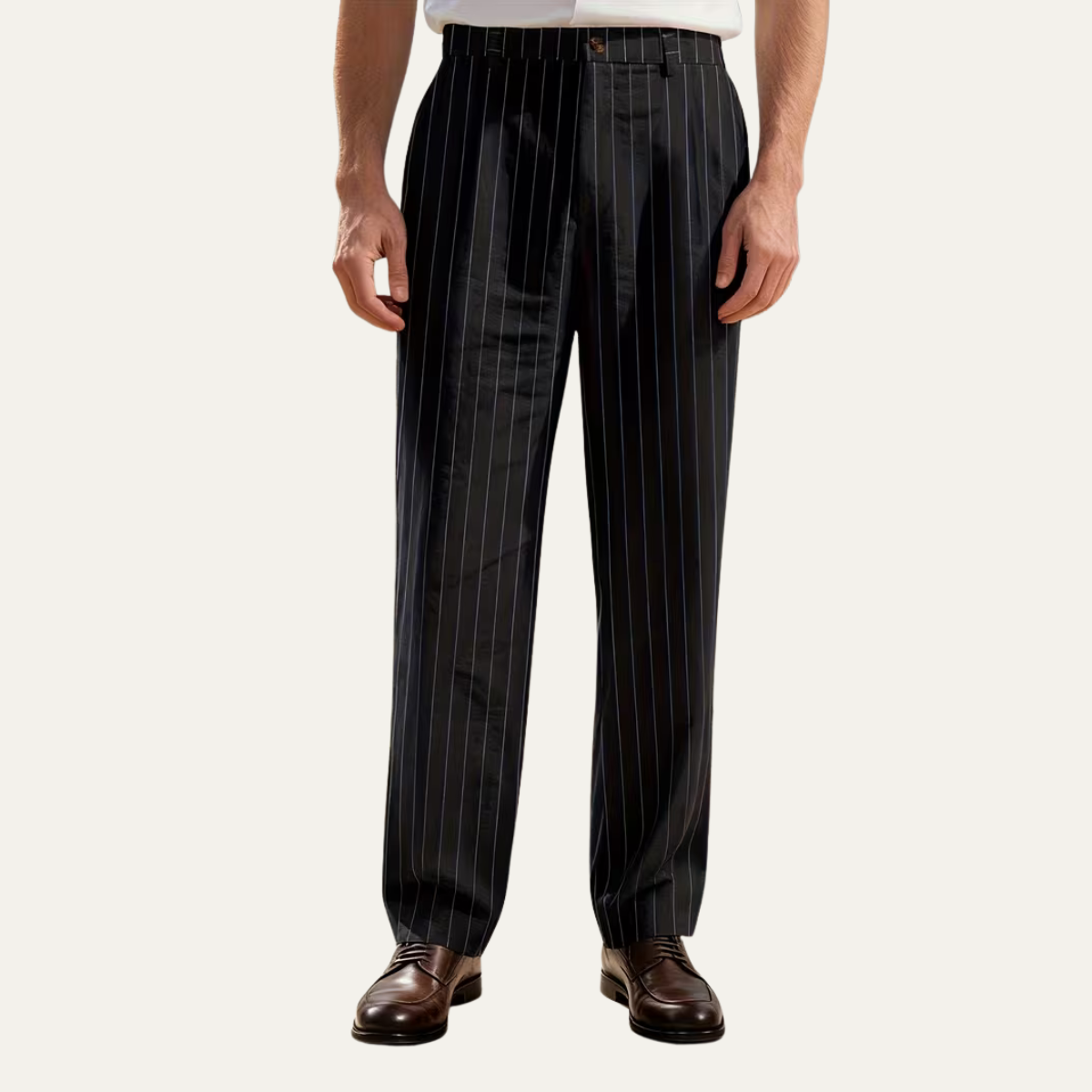 The Freycinet Men’s Lightweight Smart Casual White Pinstripe Dress Pants