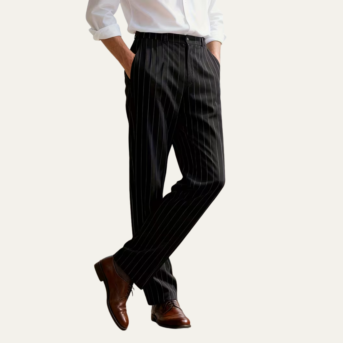 The Freycinet Men’s Lightweight Smart Casual White Pinstripe Dress Pants