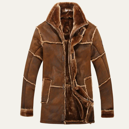 The Kingsley Men’s Shearling Suede Leather Coat – Winter Warm Jacket