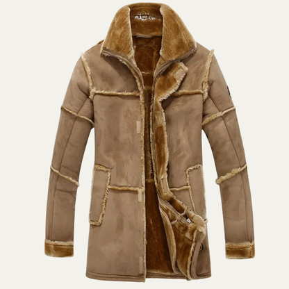 The Kingsley Men’s Shearling Suede Leather Coat – Winter Warm Jacket