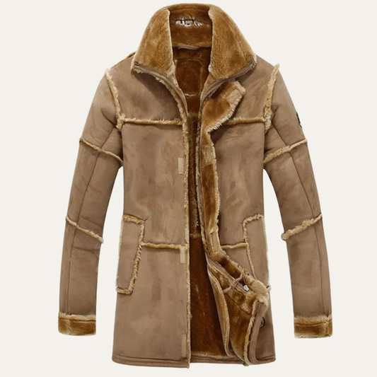 The Kingsley Men’s Shearling Suede Leather Coat – Winter Warm Jacket