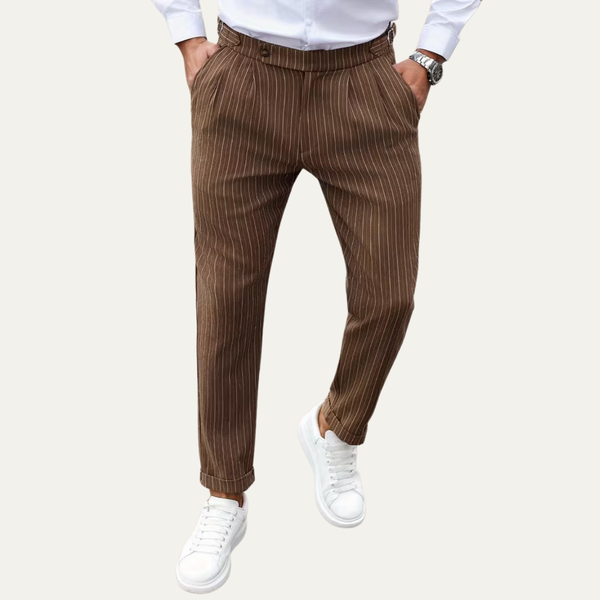 The Byron Bay Men’s Pinstripe Trousers Straight Leg Dress Pants - Brown
