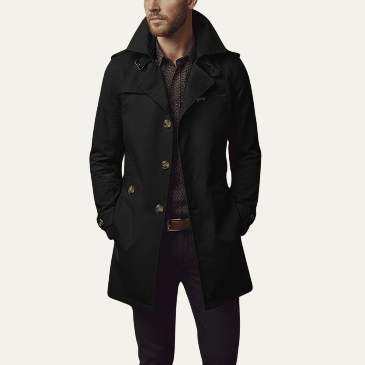 The Riomaggiore Men's Slim Notched Collar Single Breasted Trench Coat