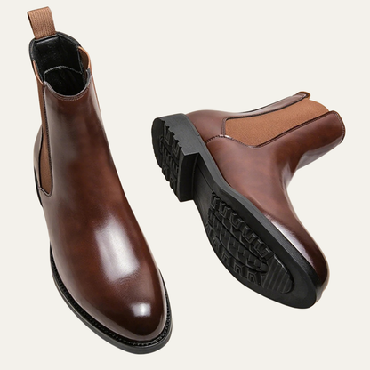 The Monferrato Men’s Leather Classic Slip On Ankle Dress Boots with Elastic Side Panels