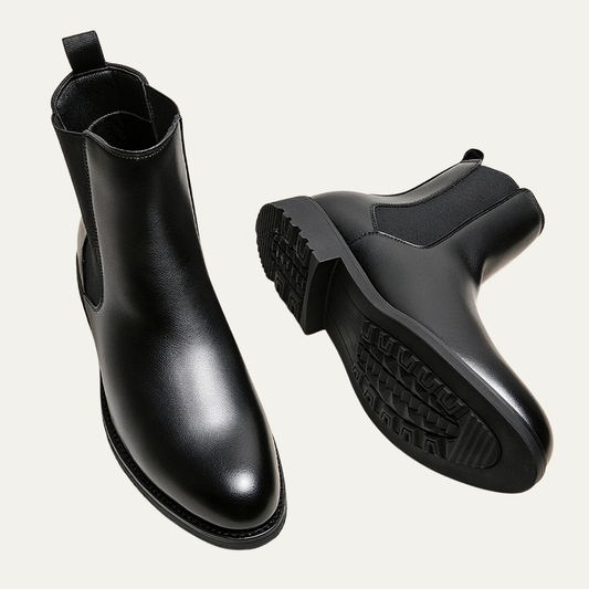 The Monferrato Men’s Leather Classic Slip On Ankle Dress Boots with Elastic Side Panels