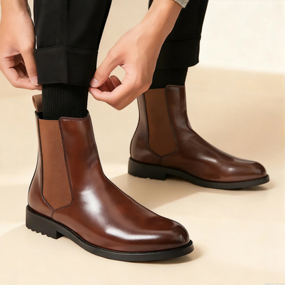 The Monferrato Men’s Leather Classic Slip On Ankle Dress Boots with Elastic Side Panels
