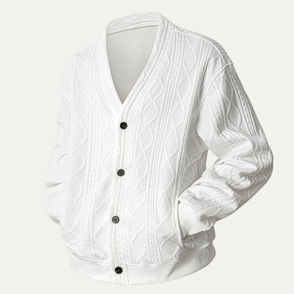 The Capri Men's Cable Knit Diamond Pattern V Neck Cardigan