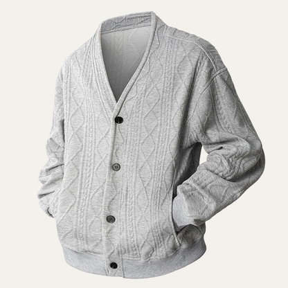 The Capri Men's Cable Knit Diamond Pattern V Neck Cardigan