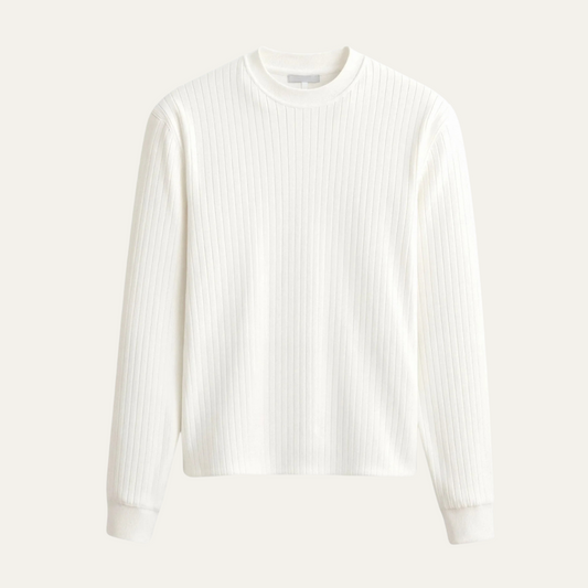 The Cookham Men's White Ribbed Crew Neck Sweater
