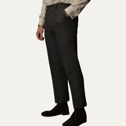 The Berrima Men’s Smart Casual Tweed Check Tailored Dress Pants – Black
