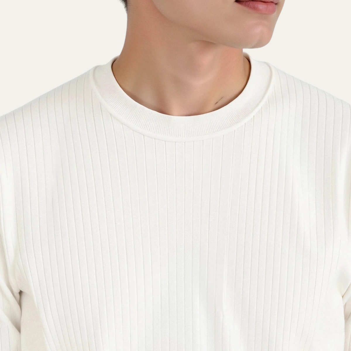 The Cookham Men's White Ribbed Crew Neck Sweater