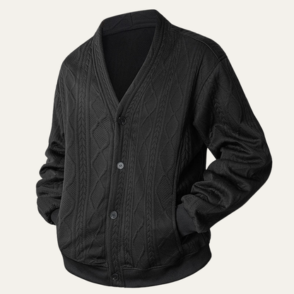 The Capri Men's Cable Knit Diamond Pattern V Neck Cardigan