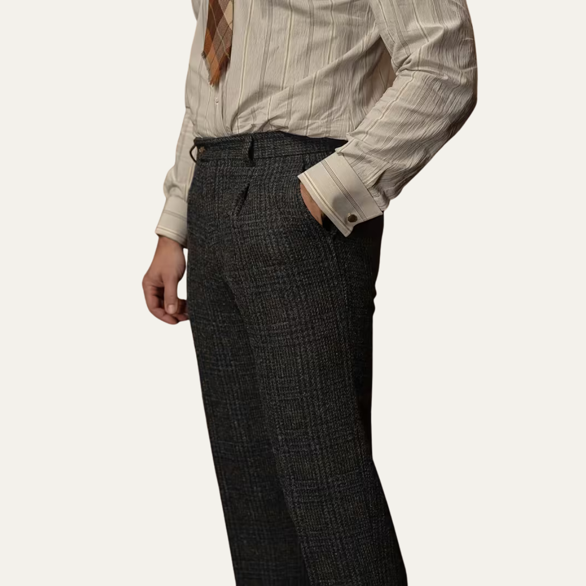 The Berrima Men’s Smart Casual Tweed Check Tailored Dress Pants – Black