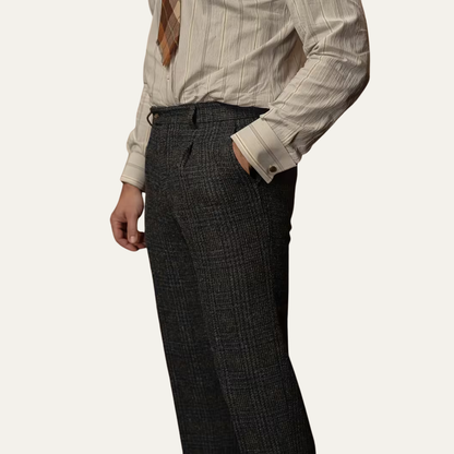 The Berrima Men’s Smart Casual Tweed Check Tailored Dress Pants – Black