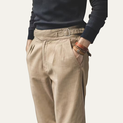 The Huskisson Men’s High Waisted Relaxed Straight Leg Dress Pants – Khaki