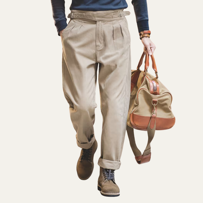 The Huskisson Men’s High Waisted Relaxed Straight Leg Dress Pants – Khaki