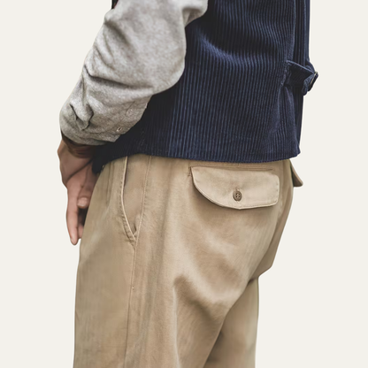 The Huskisson Men’s High Waisted Relaxed Straight Leg Dress Pants – Khaki