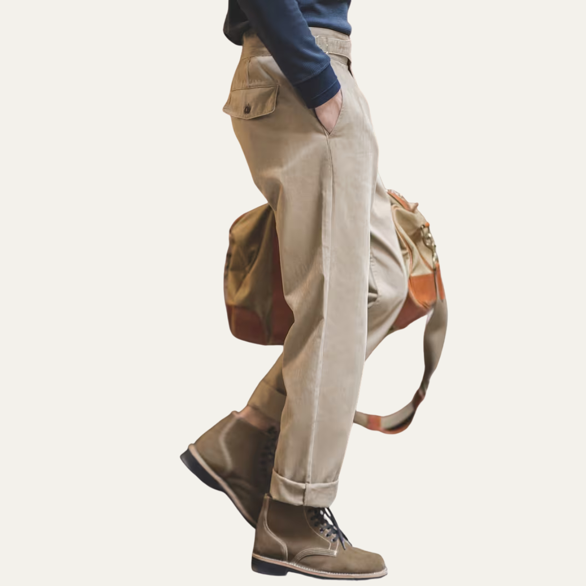 The Huskisson Men’s High Waisted Relaxed Straight Leg Dress Pants – Khaki