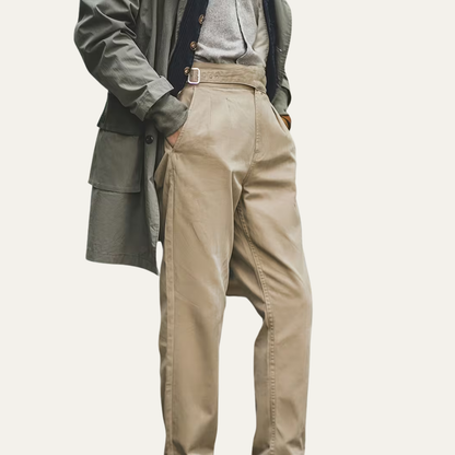 The Huskisson Men’s High Waisted Relaxed Straight Leg Dress Pants – Khaki