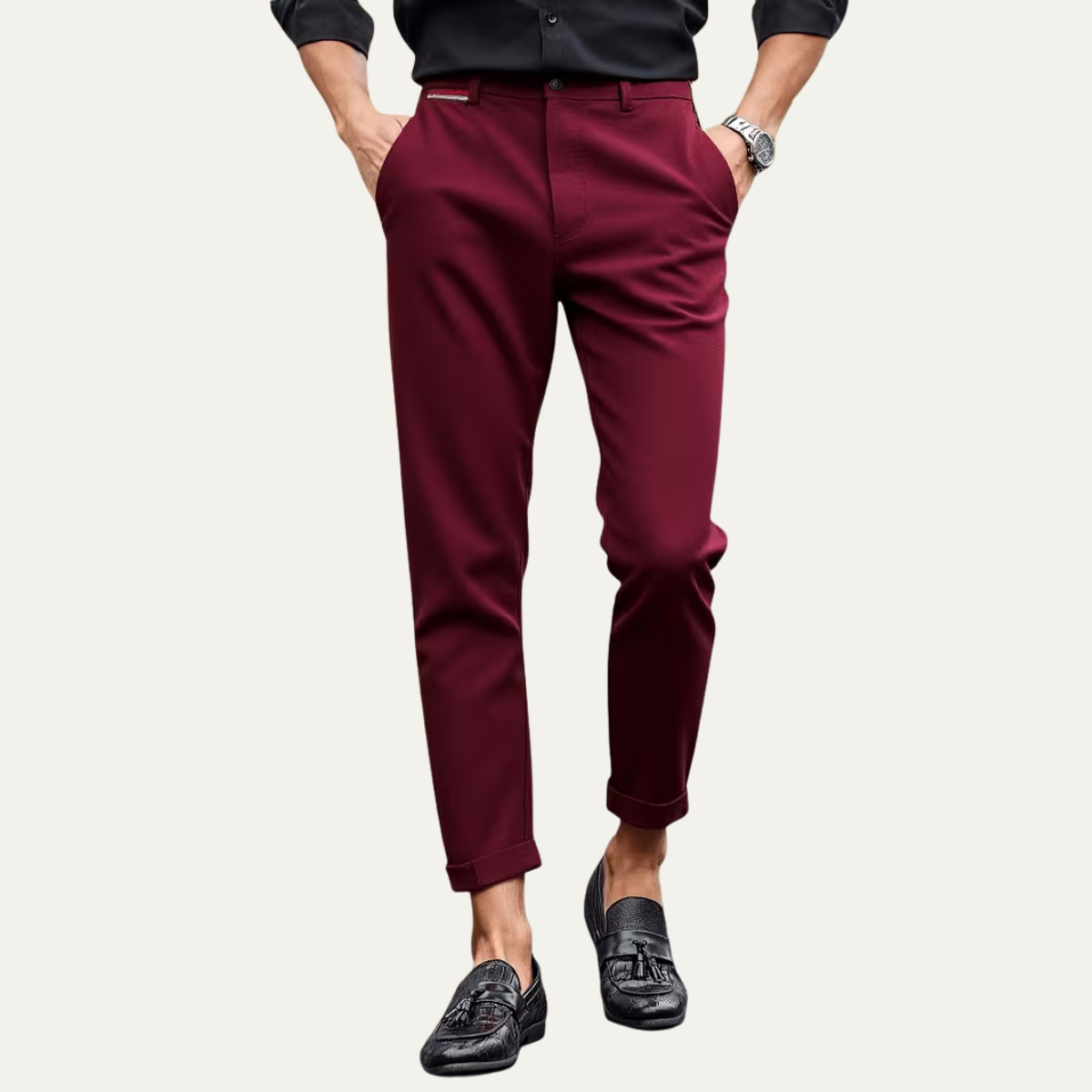 The Santa Monica Men’s Smart Casual Slim Fit Tailored Dress Pants – Burgundy