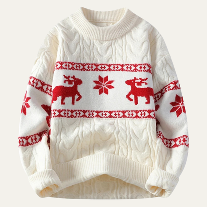 The Vicenza Men’s Knitted Reindeer Christmas Knitted Sweater – White
