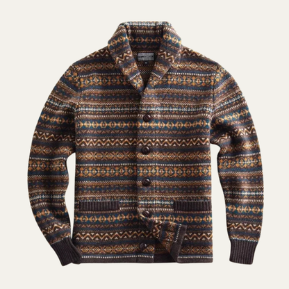 The Veneto Men’s Winter Shawl Collar Vintage Patterned Knit Cardigan