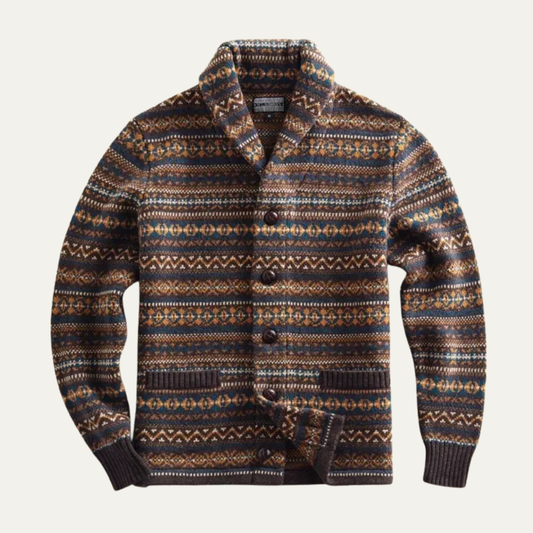 The Veneto Men’s Winter Shawl Collar Vintage Patterned Knit Cardigan