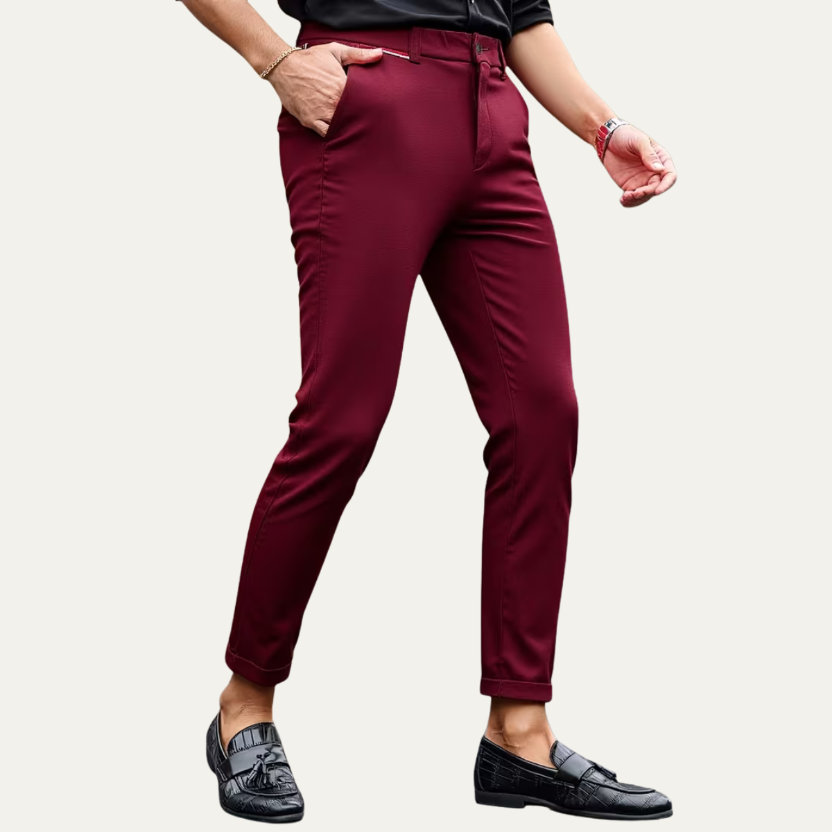 The Santa Monica Men’s Smart Casual Slim Fit Tailored Dress Pants – Burgundy