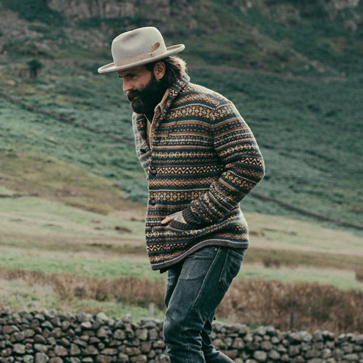 The Veneto Men’s Winter Shawl Collar Vintage Patterned Knit Cardigan