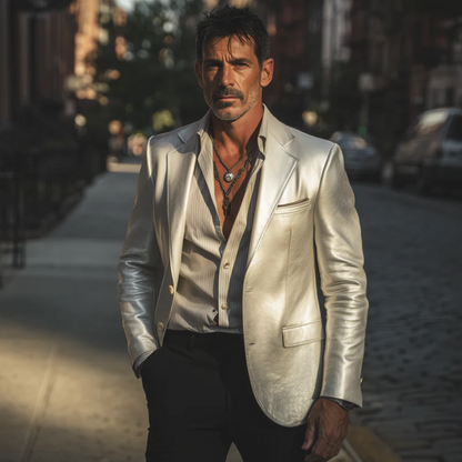The Monaco Men’s Silver Metallic Blazer – Luxury Party & Dinner Jacket