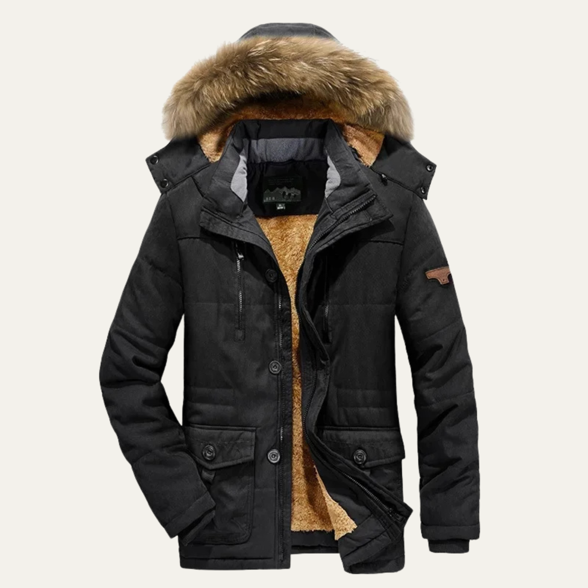 The Calabria Men’s Winter Fleece Lined Hooded Coat with Fur Collar