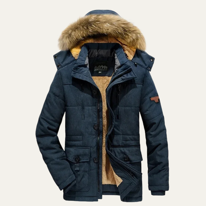 The Calabria Men’s Winter Fleece Lined Hooded Coat with Fur Collar