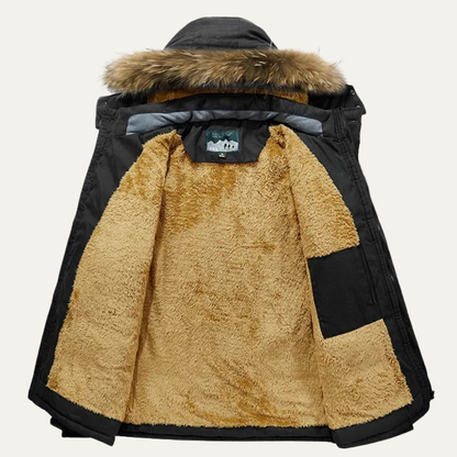 The Calabria Men’s Winter Fleece Lined Hooded Coat with Fur Collar