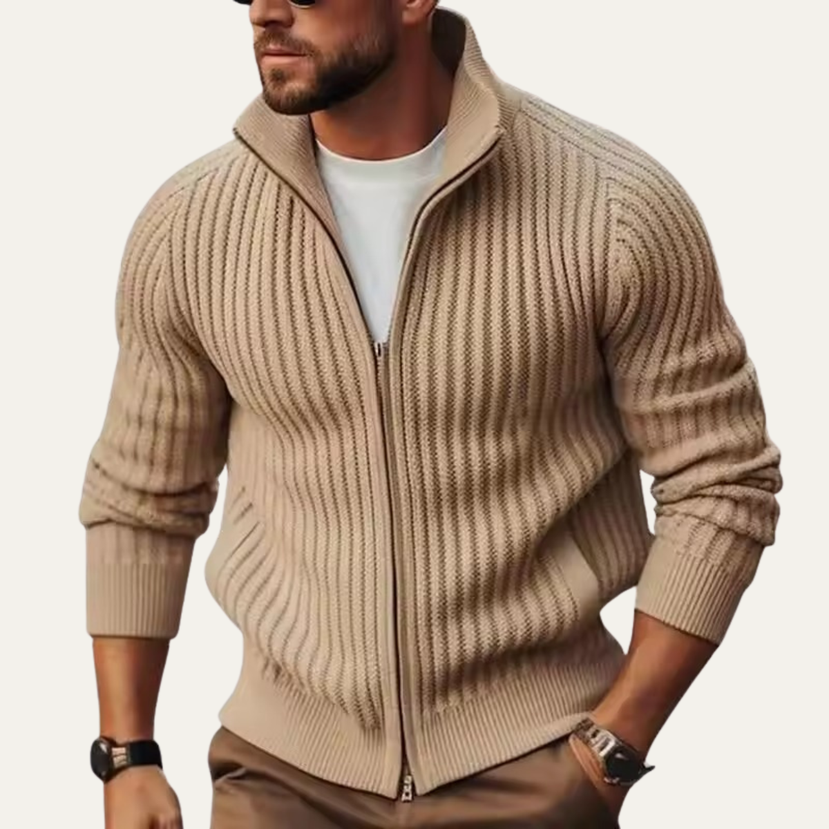 The Granada Men’s Winter Ribbed Zip Up Knitted Cardigan