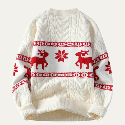 The Vicenza Men’s Knitted Reindeer Christmas Knitted Sweater – White
