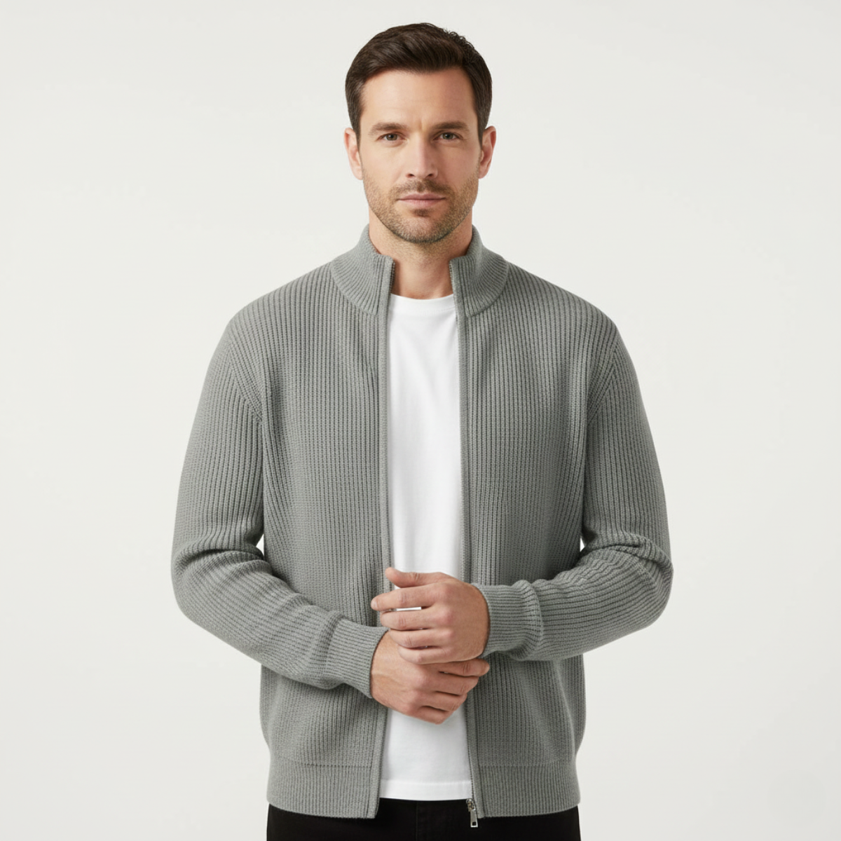 The Lothian Men's Trendy Collar Stand Knit Zip Cardigan Sweater