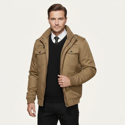 The Macerata Men’s Thermal Military Style Zip-Up Fleece Lined Jacket