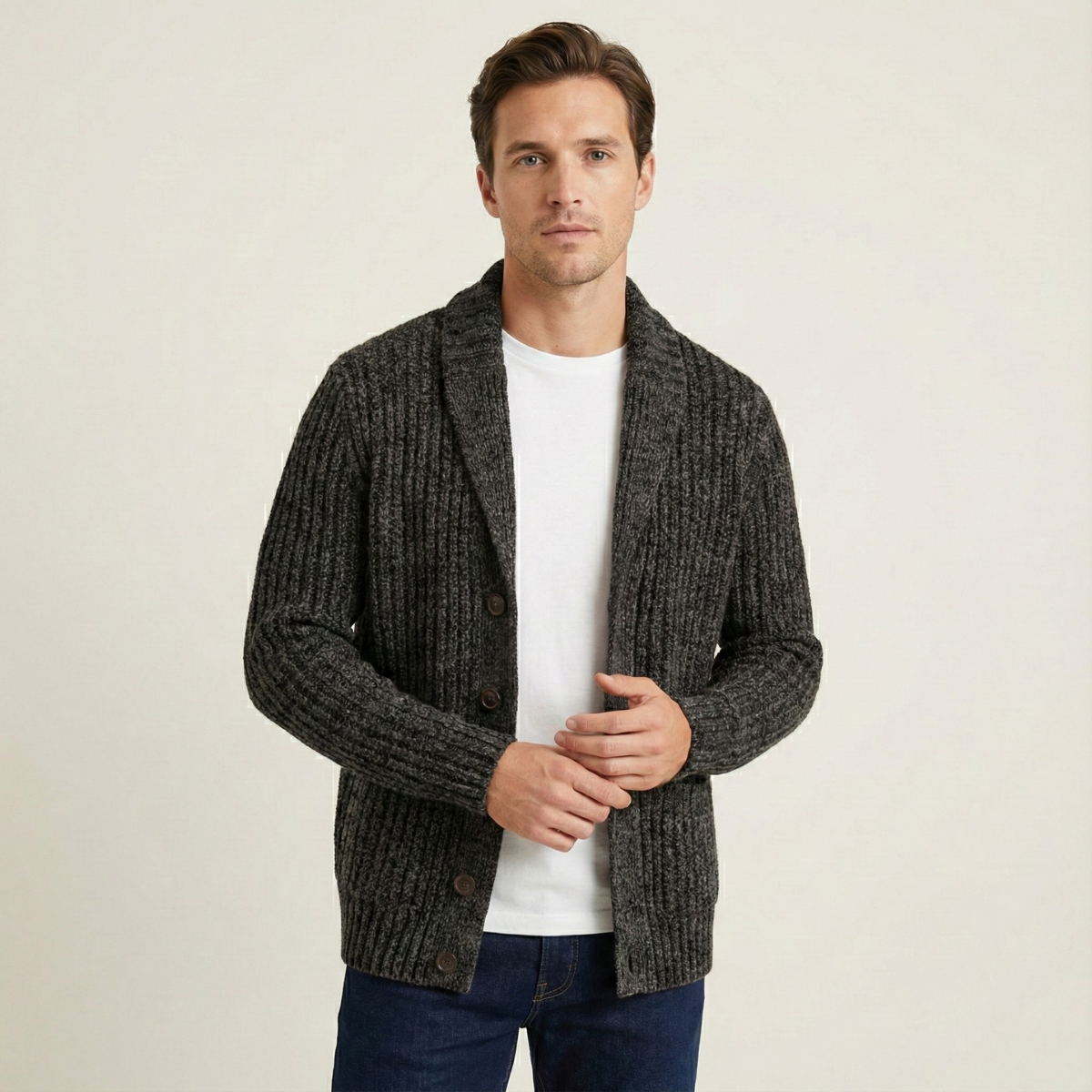 The Montpellier Men’s Chunky Knit Shawl Collar Cardigan