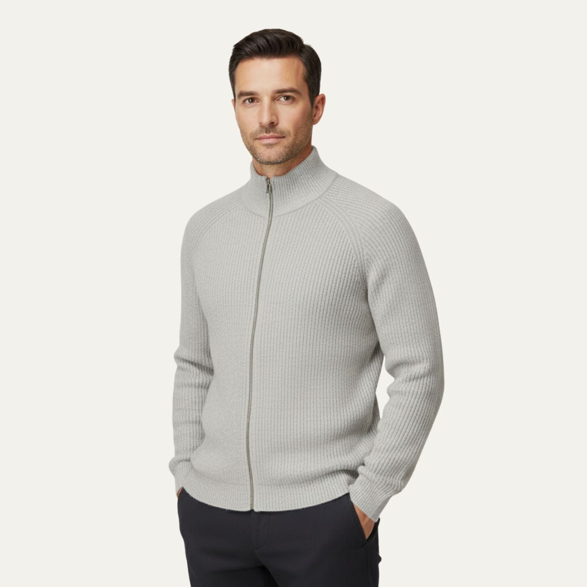 The Richmend Men’s Elegant Merino Wool Zip Up Cardigan