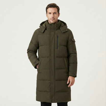 The Woking Men’s Thermal Longline Black Puffer Coat with Hood