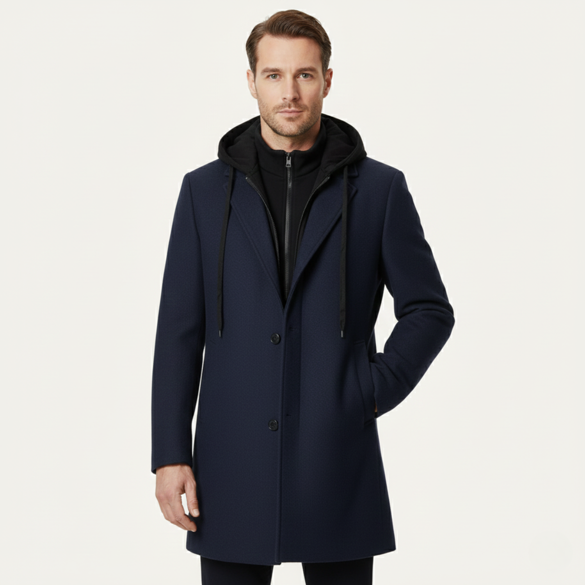 The Arundel Men's Hooded Wool Overcoat with Quilted Lining